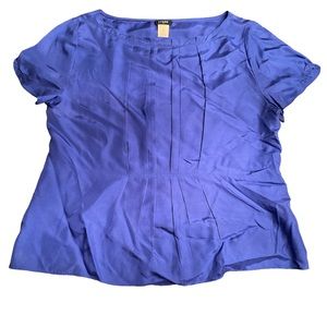 JCrew royal blue pleat front silk blouse EUC size S